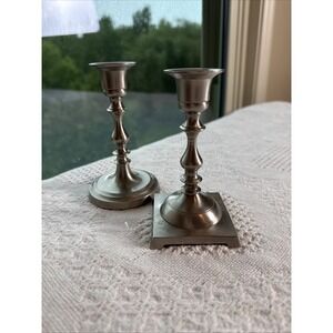 VTG Restoration Hardware Colonial Candlesticks Pewter Tone 5" Set of 2